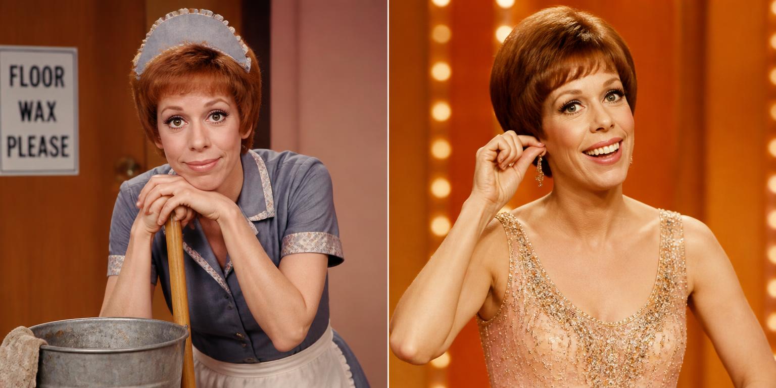 Carol Burnett as the Charwoman with mop and bucket, and tugging her ear at show's end